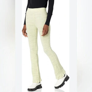 MONROW Revolve MED Cosmo Rib Wide Leg Pants Thermal Ruffle Hem Flare Color: Ash